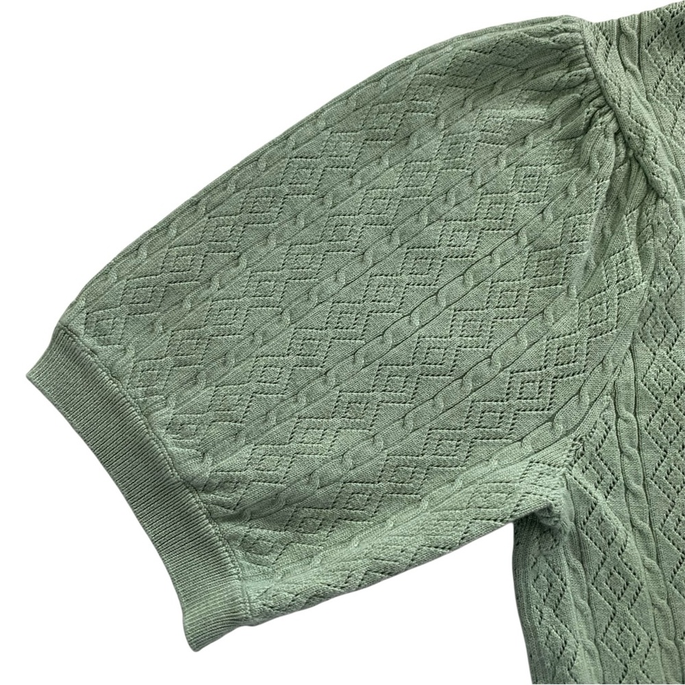 Adrianna Papell M Short Sleeve Mint Green Pastel Pointelle Knit Top - Picture 3 of 8